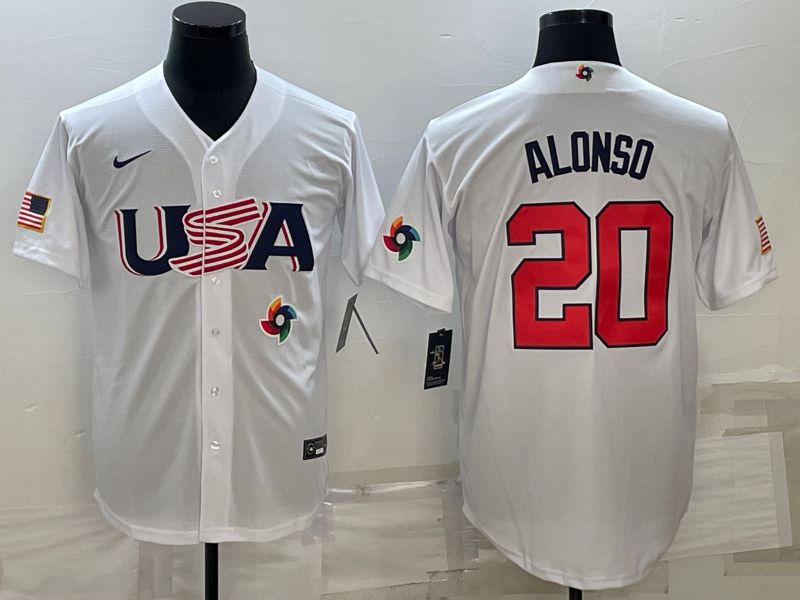 Men 2023 World Cub USA #20 Alonso White Nike MLB Jersey11->more jerseys->MLB Jersey